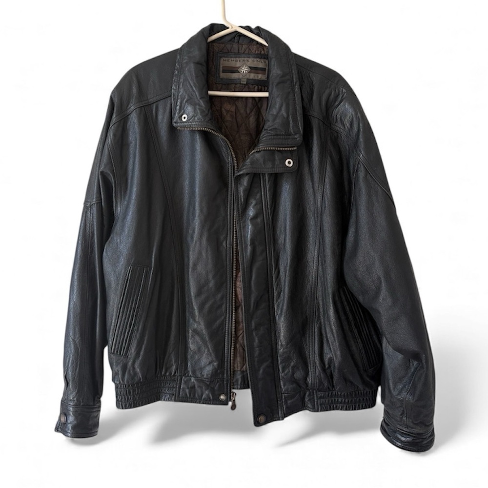 Members Only Men’s XL Black Leather Bomber Jacket  XL